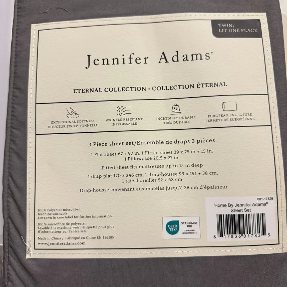 Jennifer Adams Twin Graphite Eternal Sheet Set